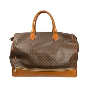 Celine Macadam Large Travel Tote Duffle Bag Brown Leather Trim Italy